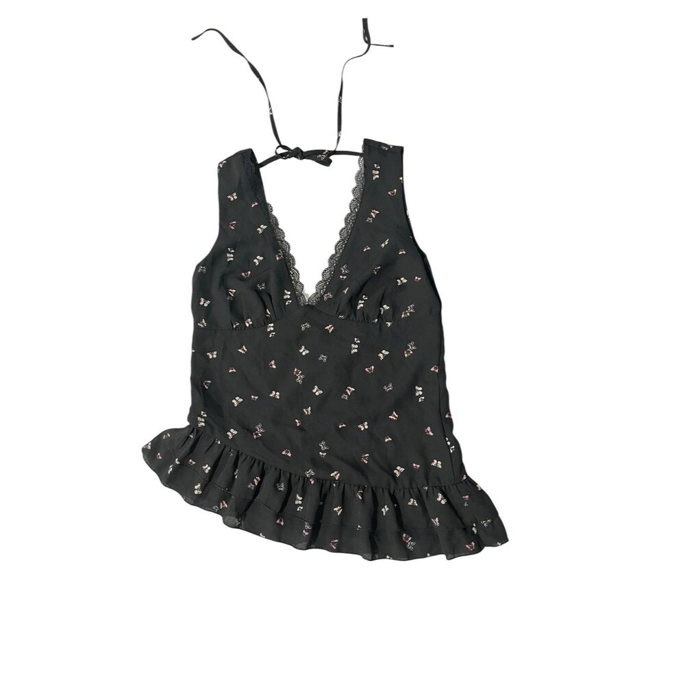 wild fable Black Floral Lace Ruffle Top